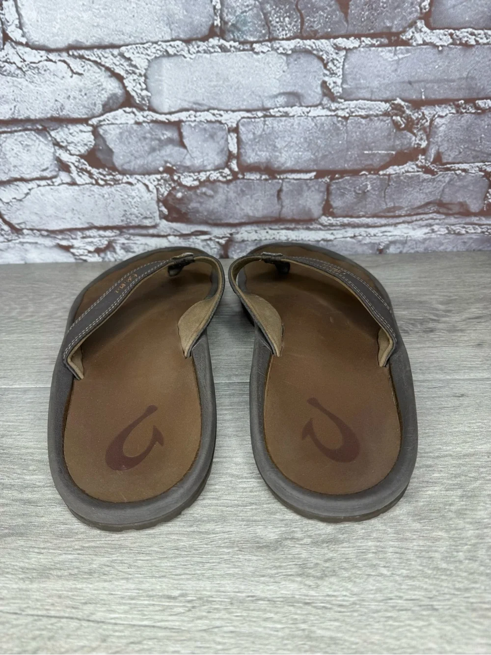 Olukai Ohana Brown Synthetic Beach Flip Flops Sandals Men Sz 12M US/46EU